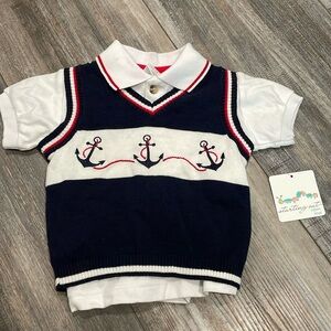 Starting Out Boys Navy Nautical Vest and white short sleeve polo 12 months NEW